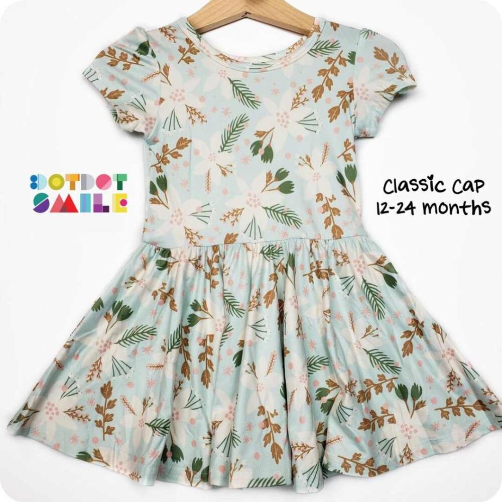 DotDotSmile 12-24 month Classic Cap Dress - Mint Floral Print
